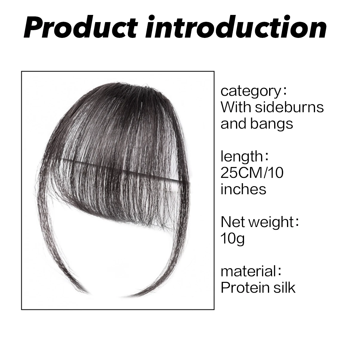 Synthetic Protein Silk Hair Bangs Wig Slightly Straight With Sideburns Women One-piece Clip Bangs Brown Black Daily Wear