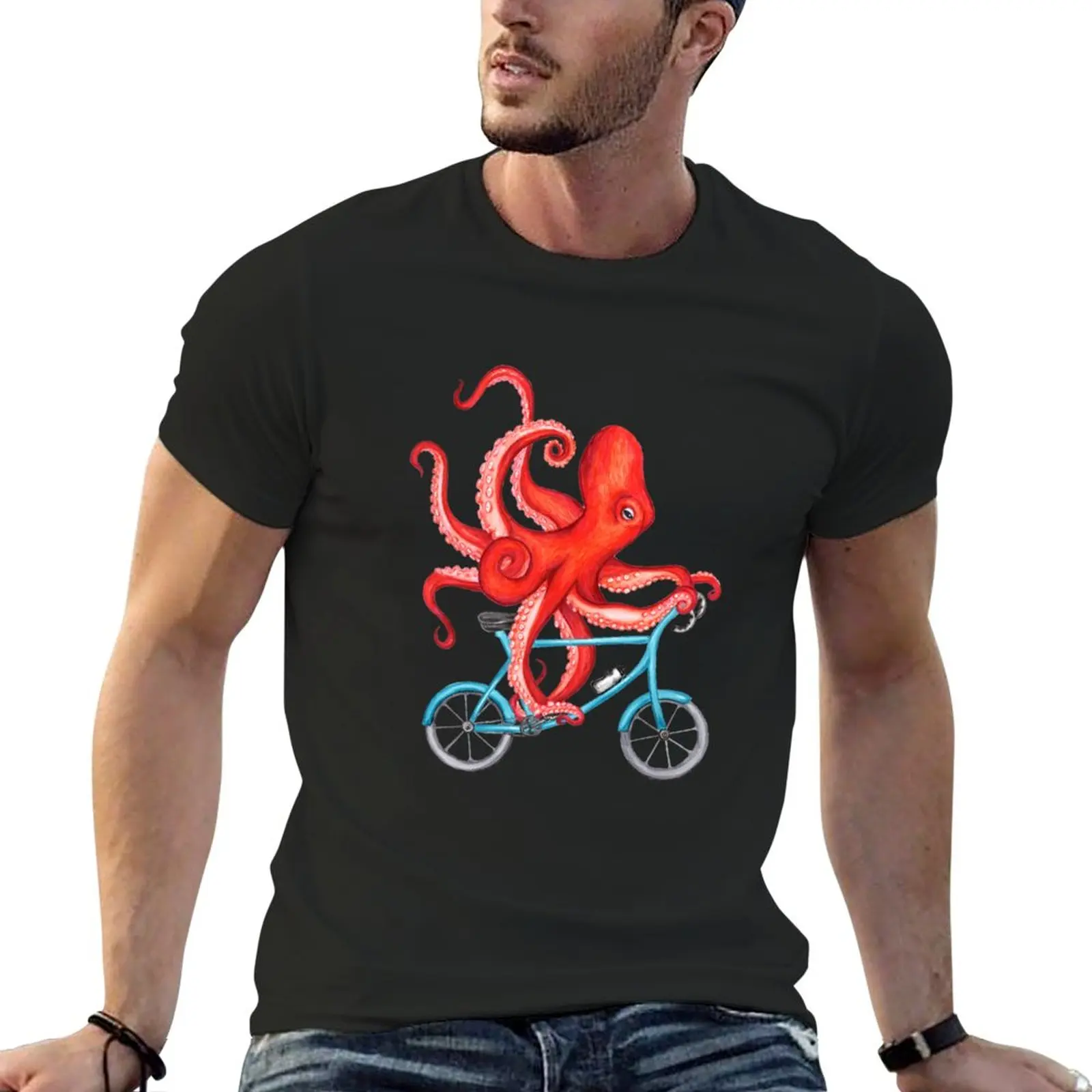 

New Cycling octopus T-Shirt plain t-shirt hippie clothes T-shirts for men cotton