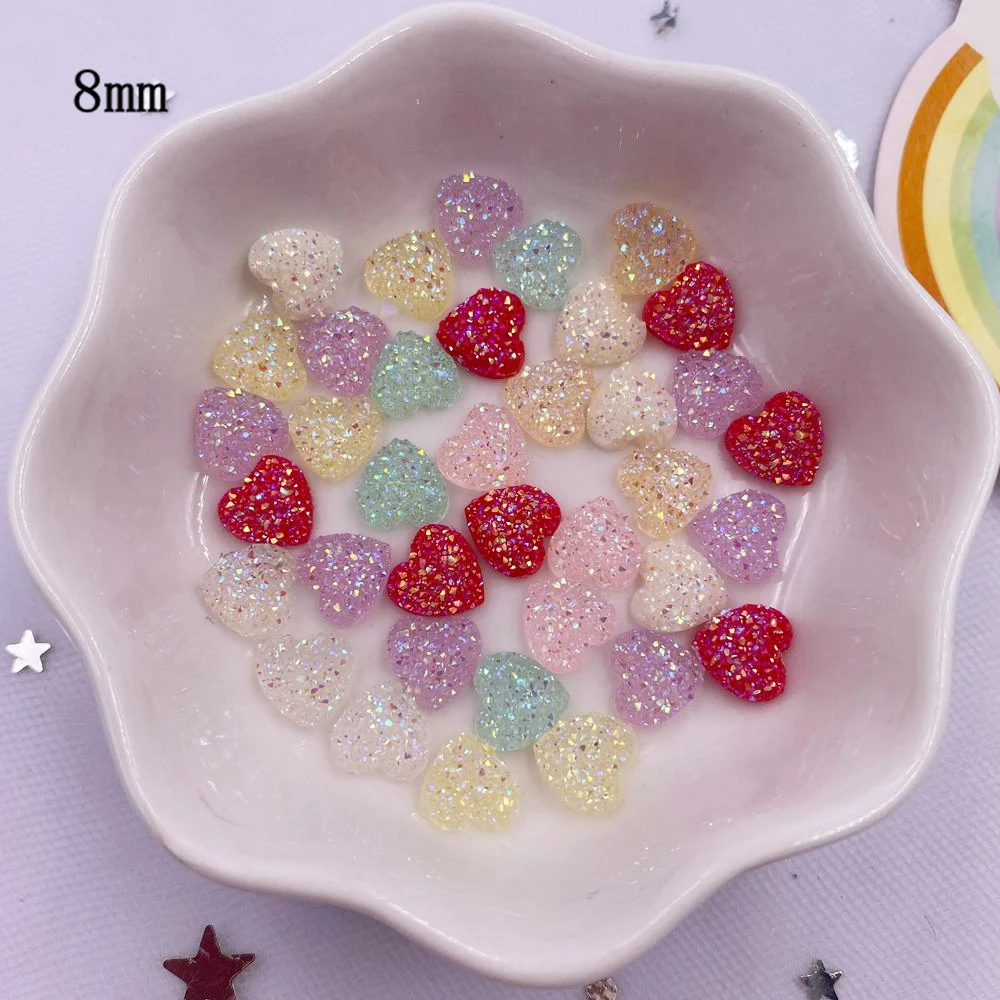 100pcs AB 수지 8mm 블링 캔디 컬러 미니 스위트 하트 광석 플랫 백 라인 석 장식품 DIY 웨딩 아플리케 네일 아트 보석 공예