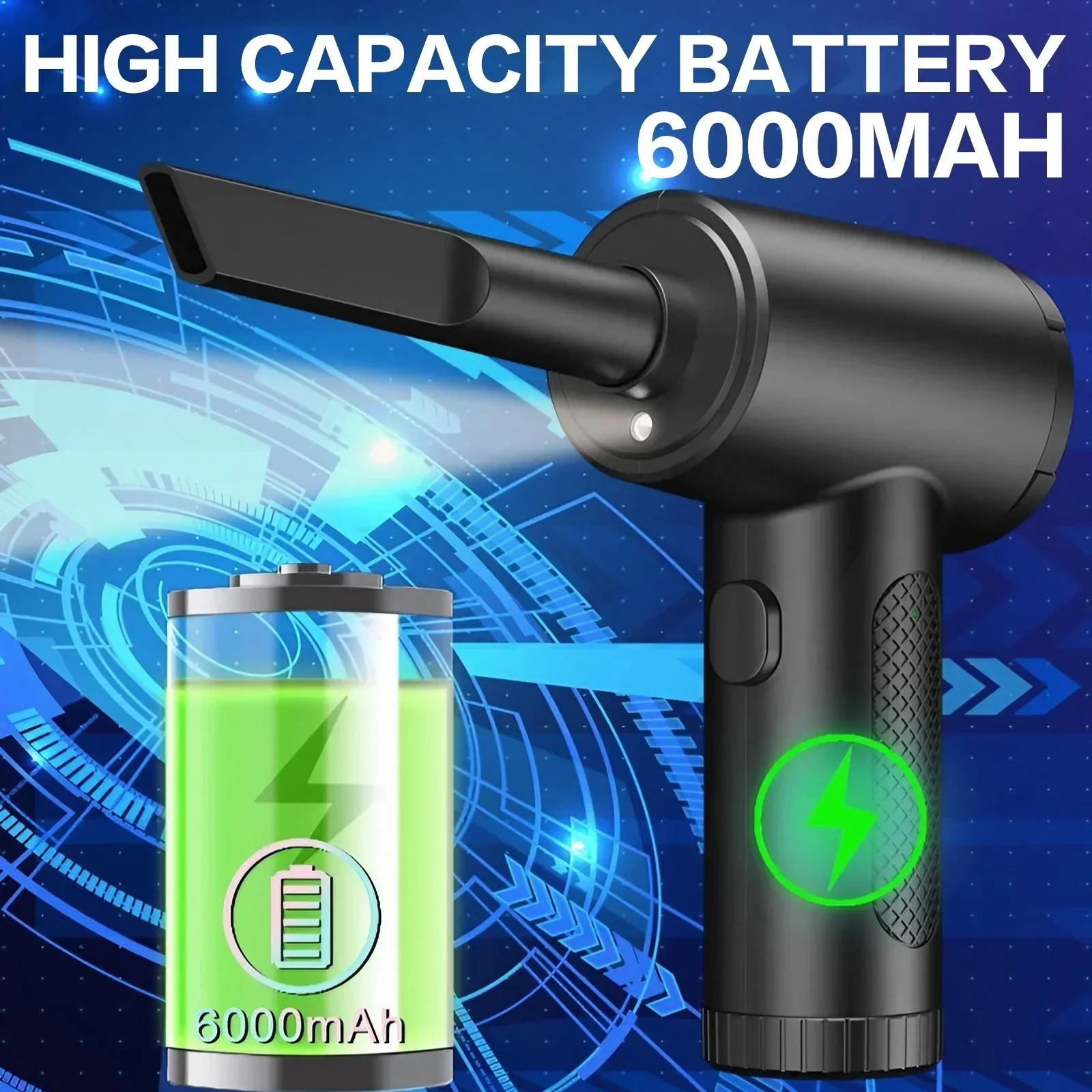 6000mAh Rechargeable Compressed Air Duster Electric Air Blower with LED Light 3 Gear Speed Up to 51000RPM