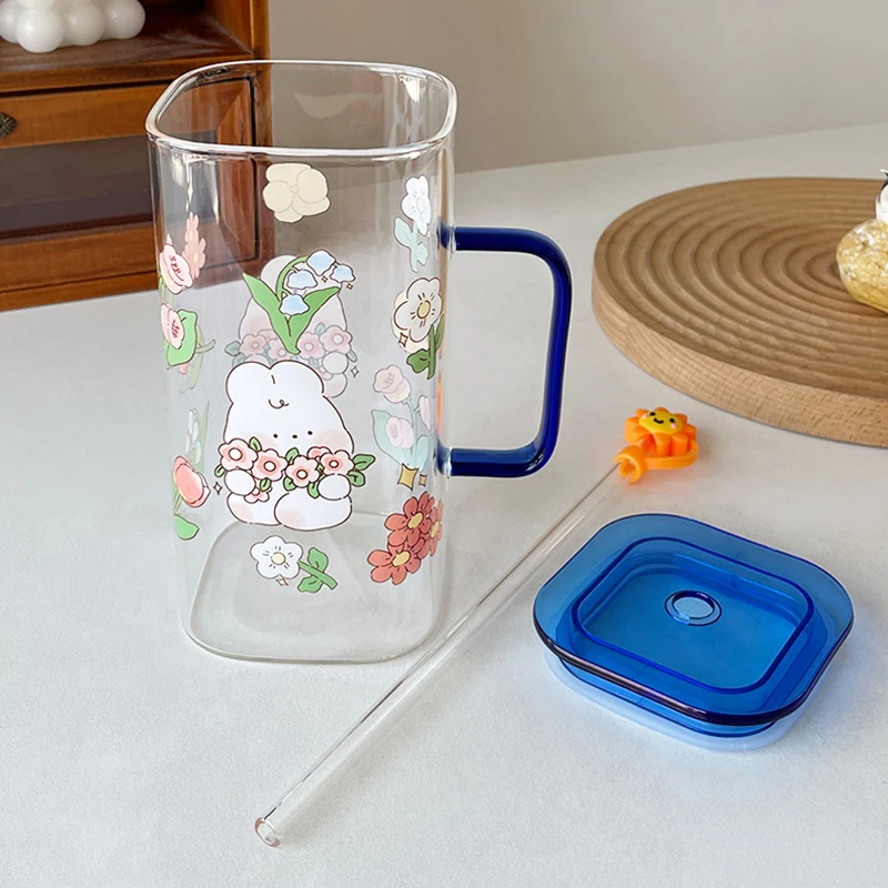 RAZURE Cute 15oz Glass Tumbler With Straw & Lid – Perfect For Iced Coffee, Juice & On-the-Go Drinks - View #12
