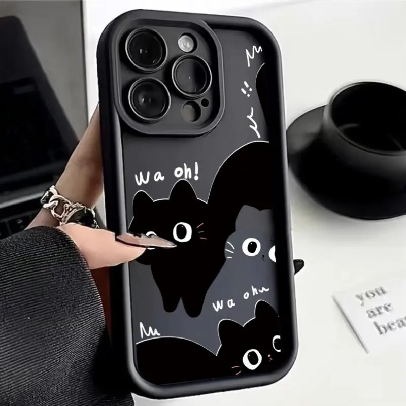 Cartoon Black Cat Silicone Phone Case Cover