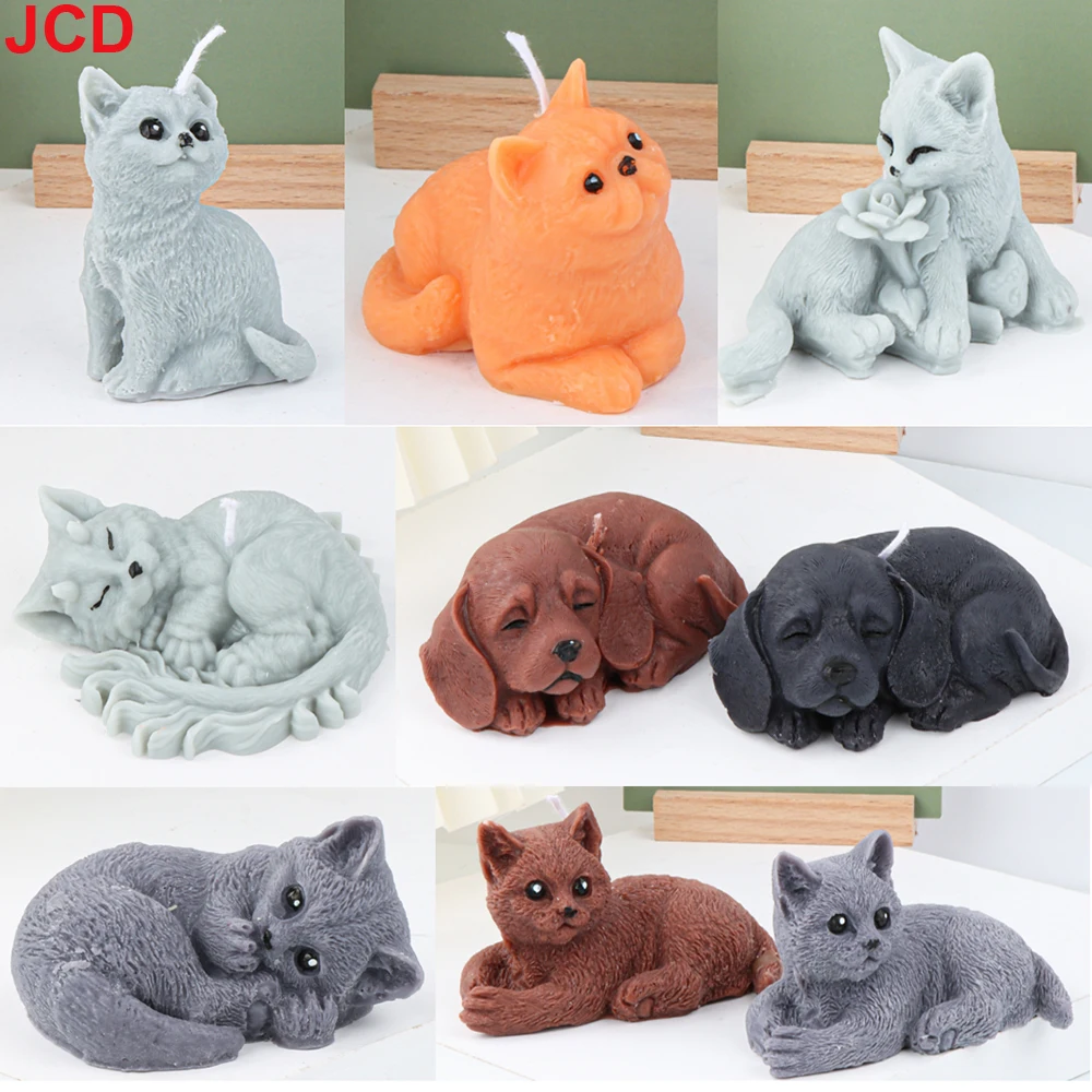 Cute Animal Pet Silicone Candle Mold Cat Dog Fox Shape Aromatherapy Gypsum Soap Chocolate Fondant Baking Mould Home Decor Gifts