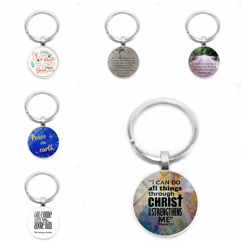 

2019 New Retro Christ Bible Prayer Verses Reference Glass Cabochon Keychain Christian Car Key Ring Jewelry Pendant Pendant Gift