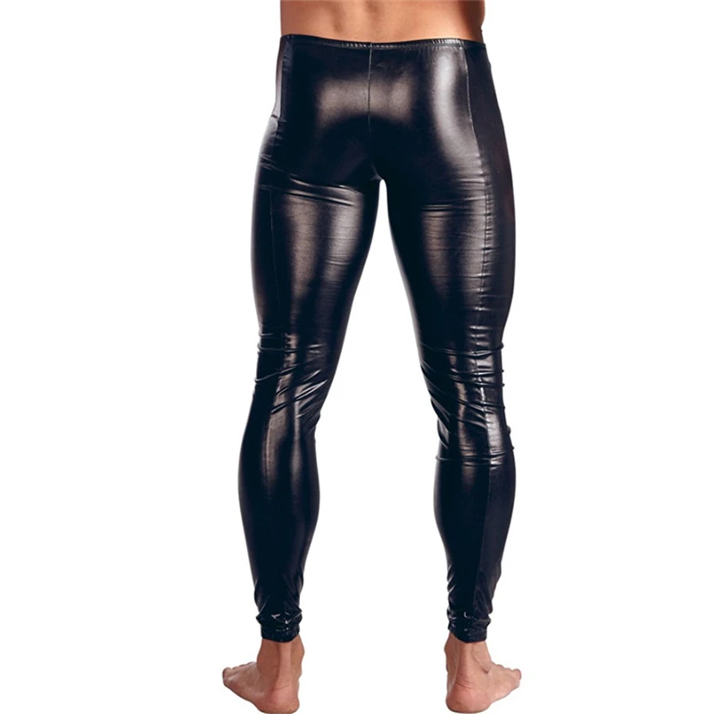 Mens Latex Lingerie Wetlook Fetish Gay Leggings Trousers PVC Leather Pole Dance Nightclub Sissy Costumes Sexy Tight Long Pants
