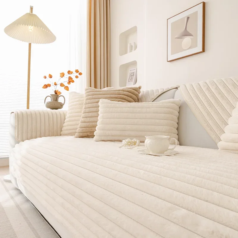 Imitation Rabbit Plush Thickened Winter Sofa Cushion Non-Slip Leather Sofa Full Cover Cover Cloth Towel 5