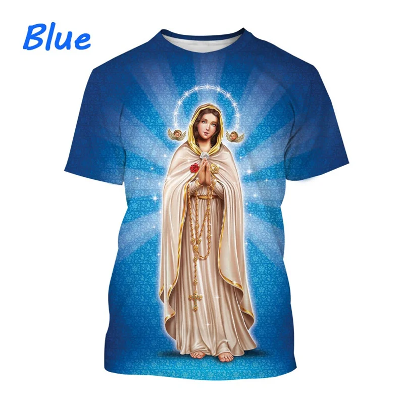 

3D Blessed Virgin Mary Printing T Shirt For Men Fashion Christian Mother Of God Graphic T-shirts Unisex Harajuku Tee Shirts Tops