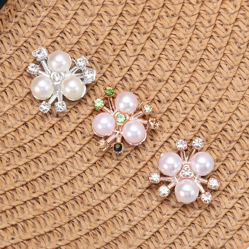 Description Picture 4 of item10PCS Pearl Flower Rhinestone Buttons Sparkling Crystal Hairpins Decoration Clothes Sewing Accessories