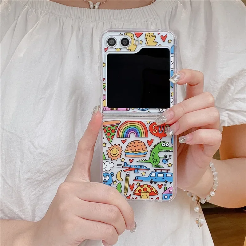 Custodie Per Telefoni Per Samsung Galaxy Z Flip 5 Custodia Rigida Antiurto Per Pc Disegnata A Mano Carina Per Samsung Z Flip5 Zflip5