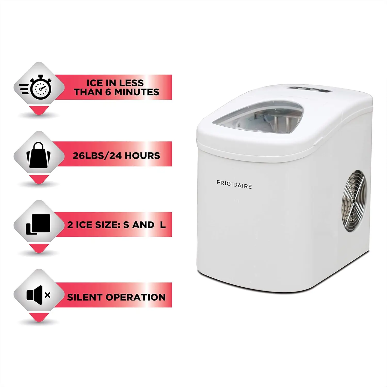 Portable Countertop EFIC108-WHITE Maker, Freestanding, 26LB ice per Day, WHITE