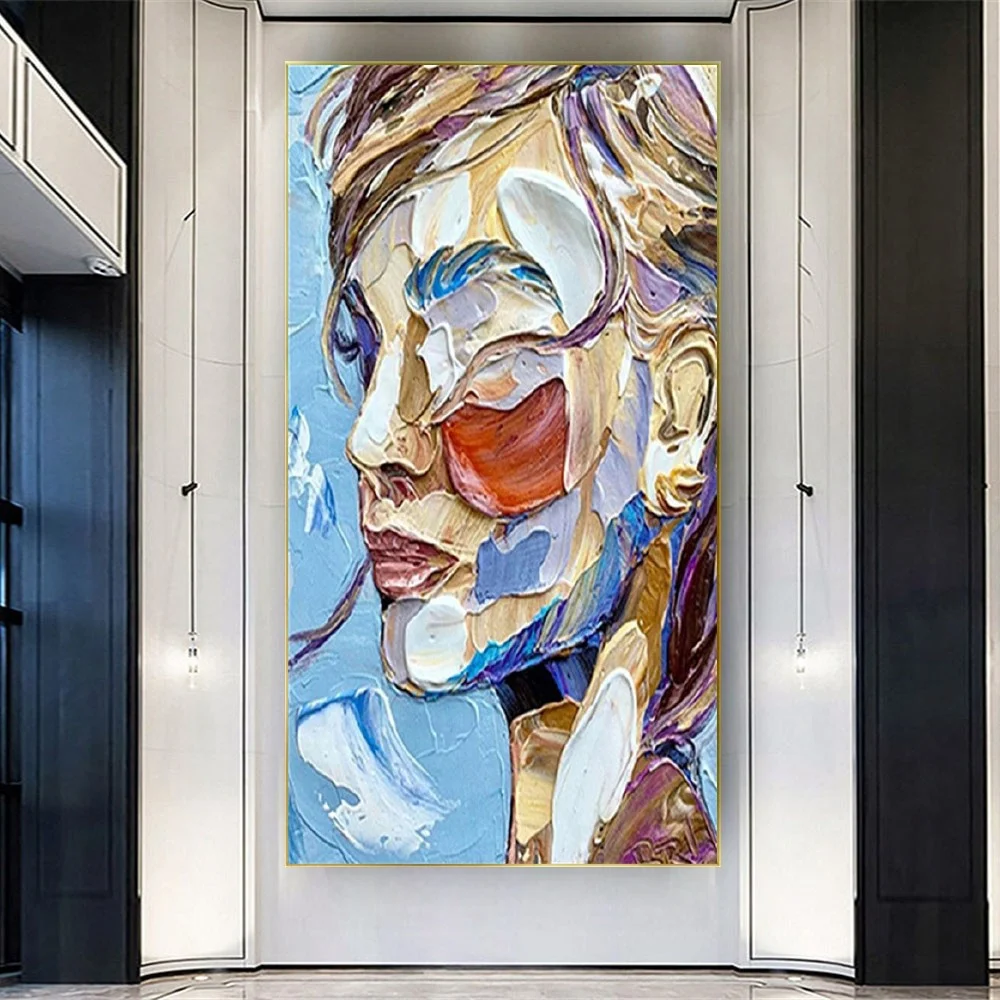 

Heavy Texture Knife Wall Art Picture Handmade Face Abstract Oil Painting Side Lady Portrait Canvas Poster Nordic Mural For Home