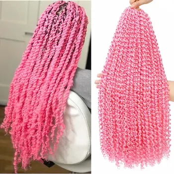 Pink Pre Passion Twist Hair,30 Inch 1/2/7 Packs Water Wave Crochet Hair Curly Wrapping Braiding Hair For Synthetic Hair 1