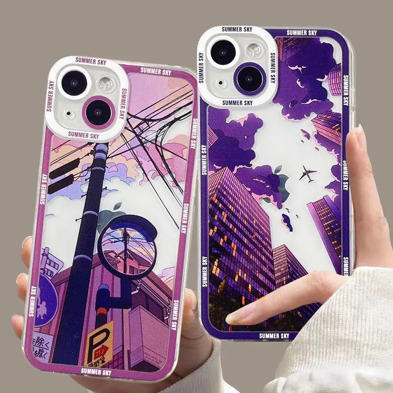 Cute Anime Scenery Clear Phone Case Cover