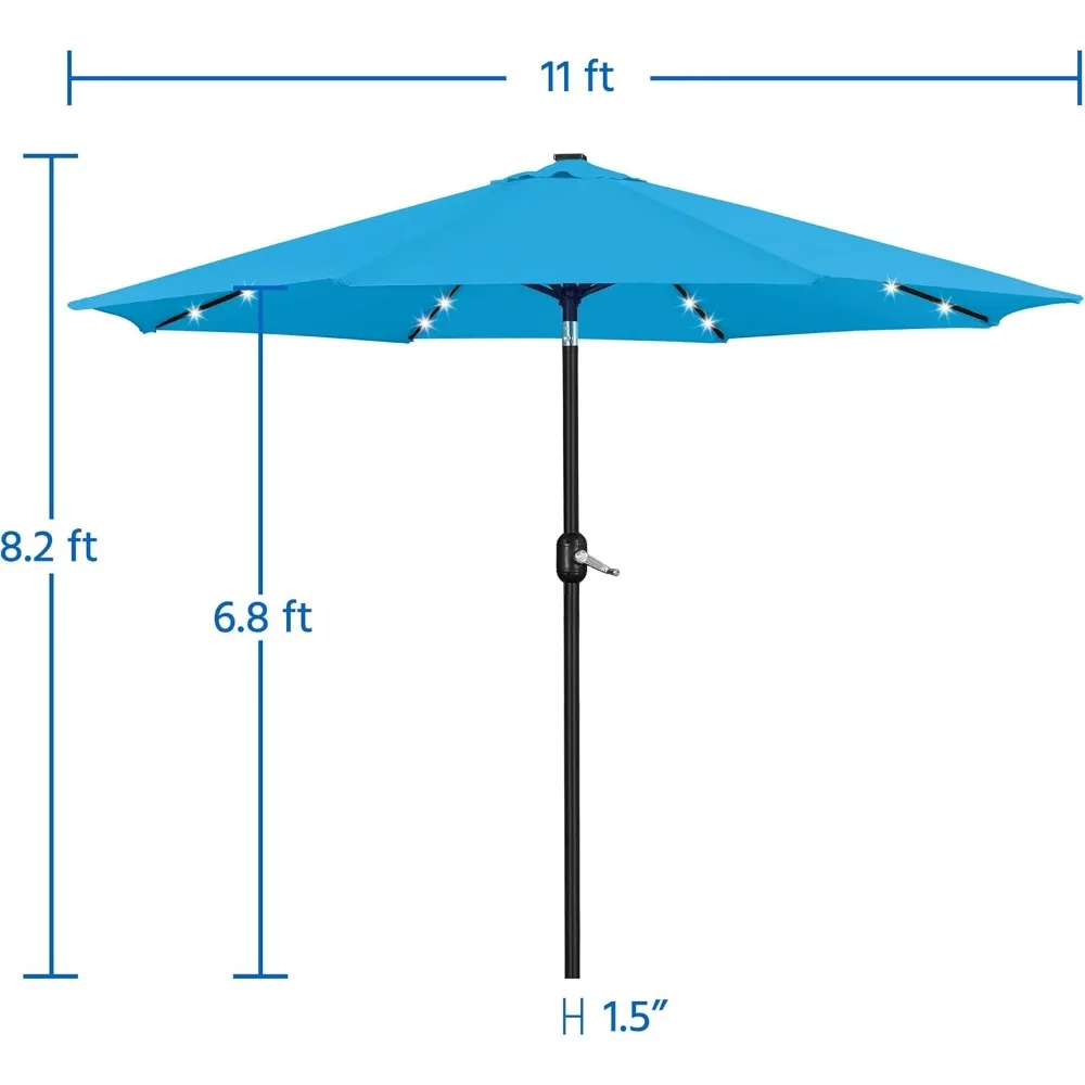 11FT Solar Powered Umbrella Outdoor Patio Umbrella with 32 LED Lights and 8 Ribs - UV Protection Table Sunshade for Pool 3