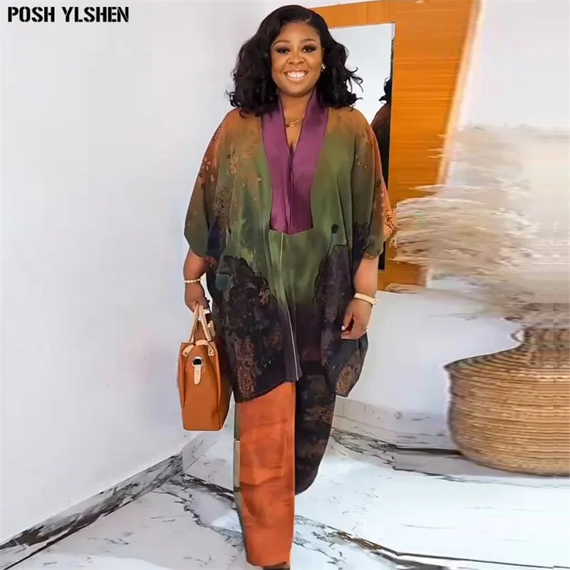 Two Piece Set Clothes for Women African Print Dresses Vacation Outfits Tops Pants Suit Dashiki Ankara Turkey Gown Plus Size african dress