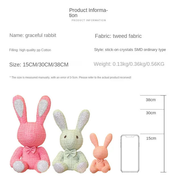 LV DIOR MCM LOGO New Cute Diamond Inlaid Rabbit Plush Toys 38cm Bunny DIY  Doll Ornament Creative Gifts Accompany Xmas Birthday Toys CLEARANCE ‼️