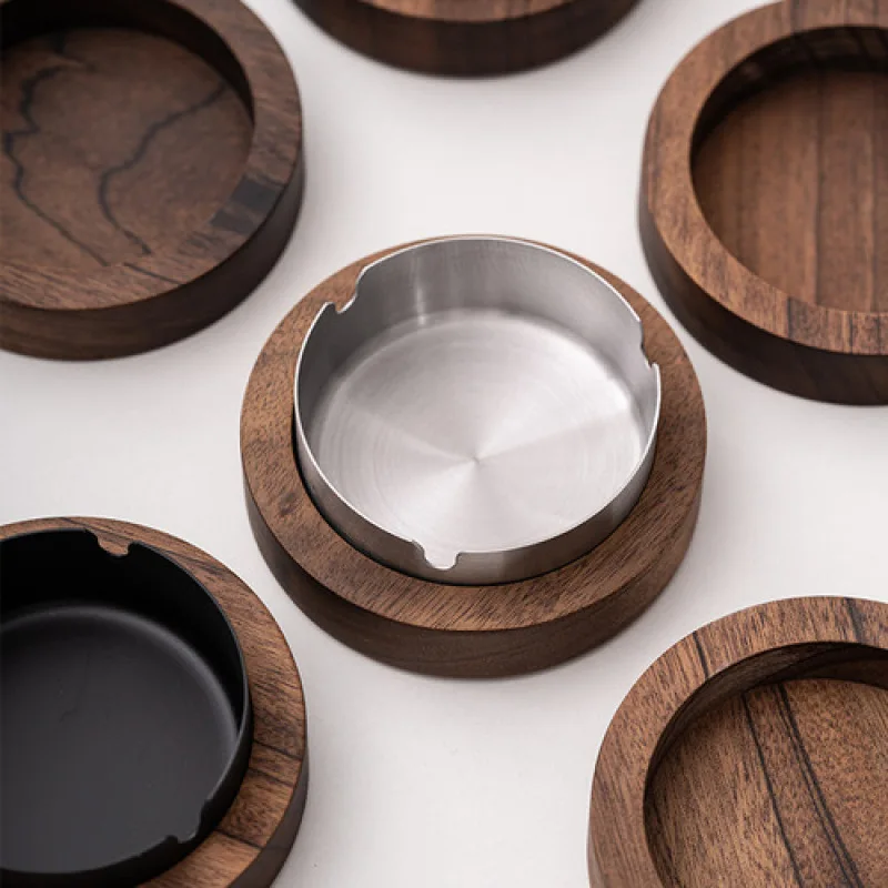 Wood Ashtray With Lid Smokers Stainless Steel Liner Windproof Patio Office Home Cigar Holder