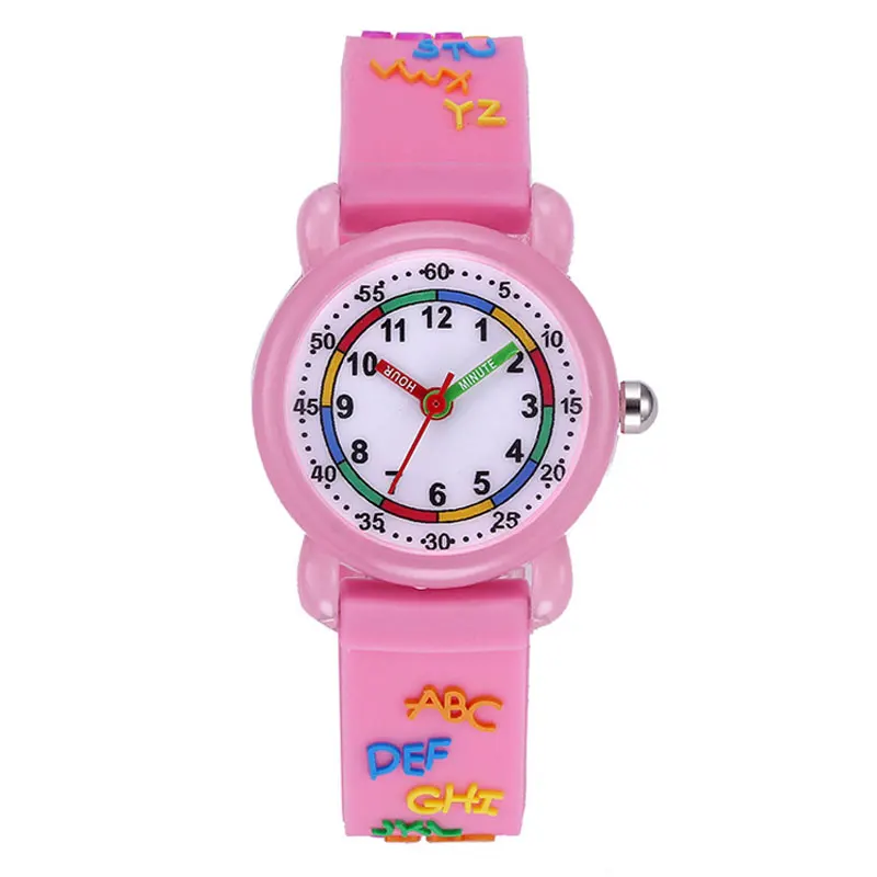 Cute Letter Silicone Watch Band Quartz Children's Watch Pink Red Blue Waterproof Girl Watch Primary School Clock Birthday Gift