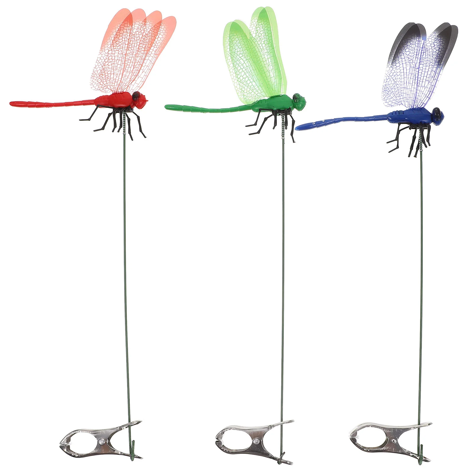 Garden Art Decor Animal Sculpture Decorations Dragonfly Decoration 3 Pcs Simulation Dragonfly Clip Bug Deterrent Pole Clips Ons Outdoor Garden Statues Three Piece Suit
