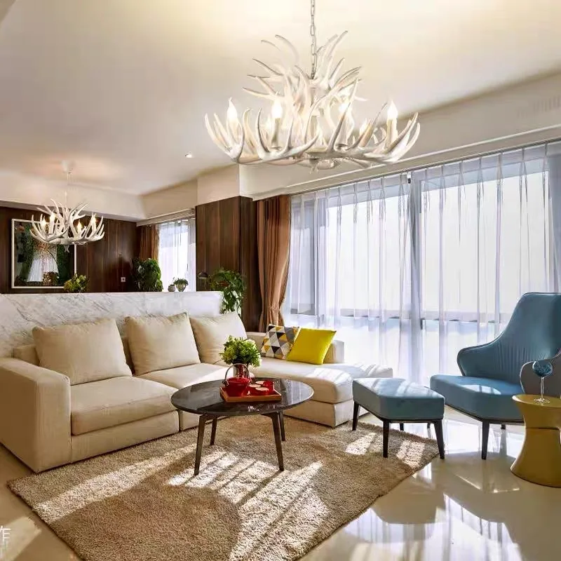 Retro Resin Antler Pendant chandelier Living room Restaurant Bar E14 Industrial Buck Deer Horn lights house decoration Fixtures