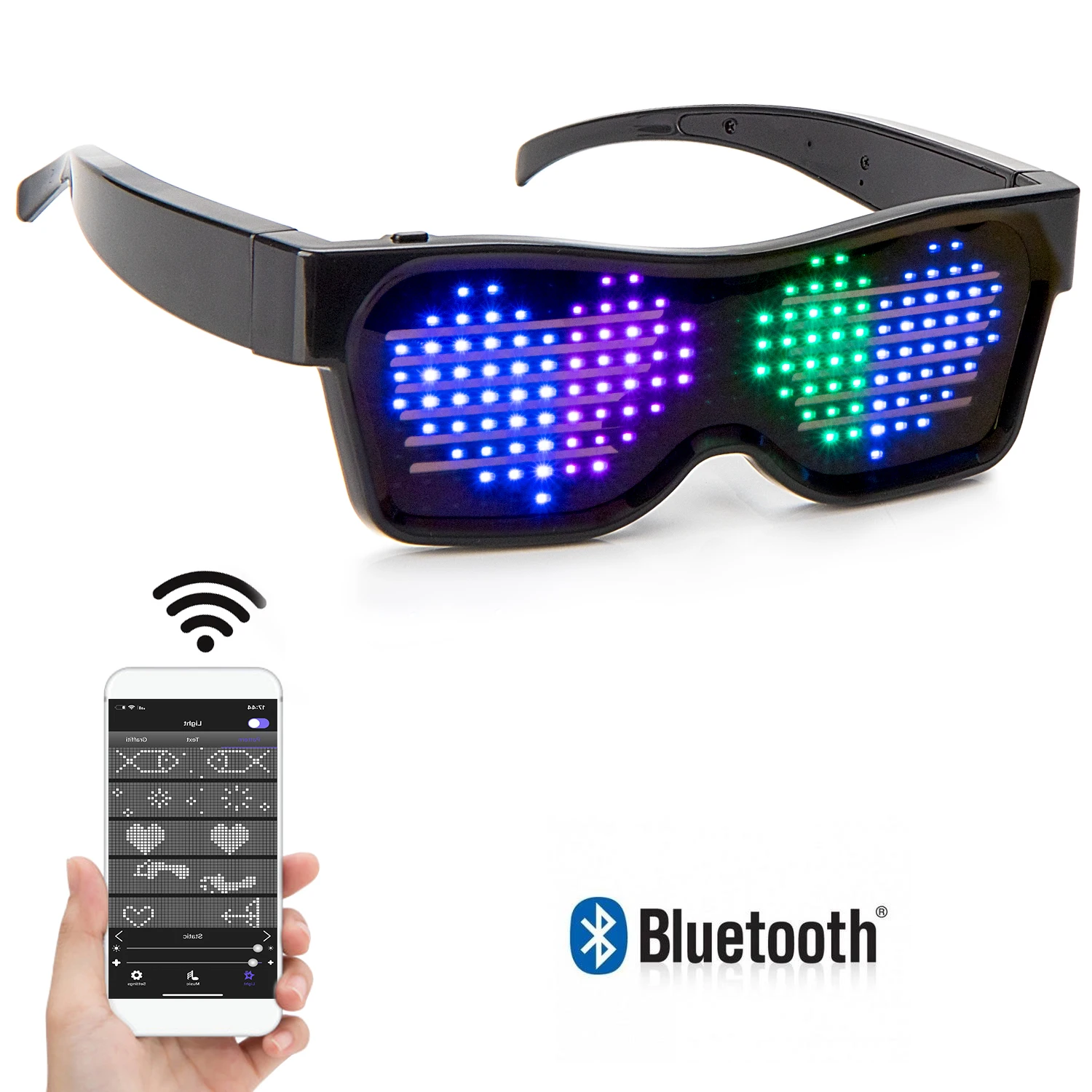 

Настраиваемые Светодиодные очки с Bluetooth для вечеринок, фестивалей, Мигающий Дисплей «сделай сам», текстовые сообщения, анимация, управление через A