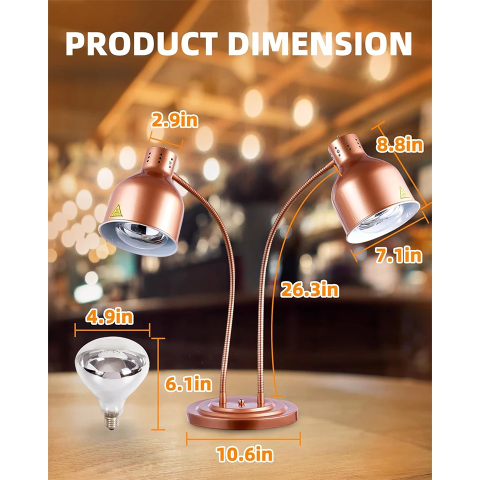 DW2C Commercial Food Heat Lamp with Rapid-Heating Bulbs: Steady Heating for Catering & Buffet Parties 5