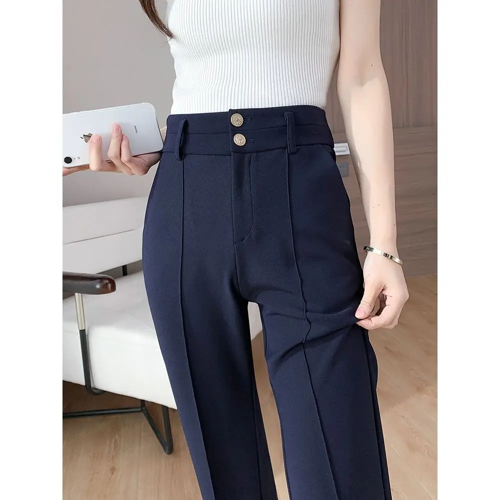 2023 Spring and Autumn Straight Suit Pants Feminine Style Two Button High Waist Feeling Stretchy Slim Wide Leg Pants