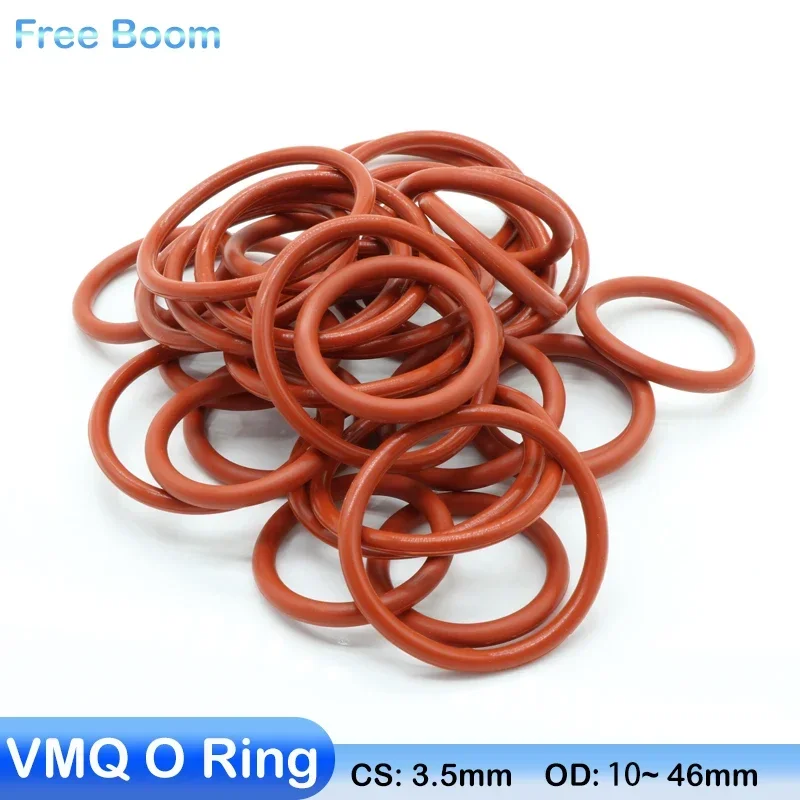 

10/50Pcs Red Food Grade VMQ O Ring Gasket Thickness CS 3.5mm OD 10 ~ 46mm Waterproof Washer Round O Shape Rubber Silicone Ring