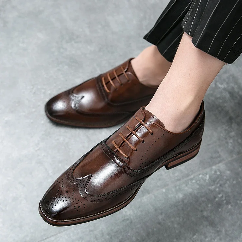 Men New Block Leather Shoes Classic Fashion High Quality Design Luxury Social Men's Shoes Black Brown Size 38-48 Men