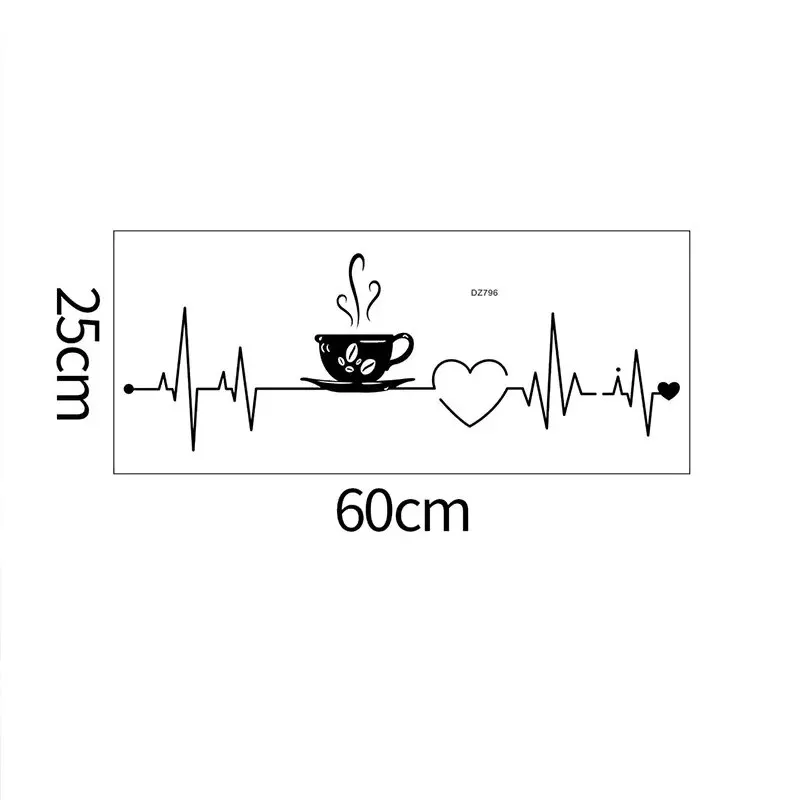 1pc Coffee Love Electrocardiogram Removable Waterproof Vinyl Wall Sticker Kitchen Living Room Coffee Shop Wall