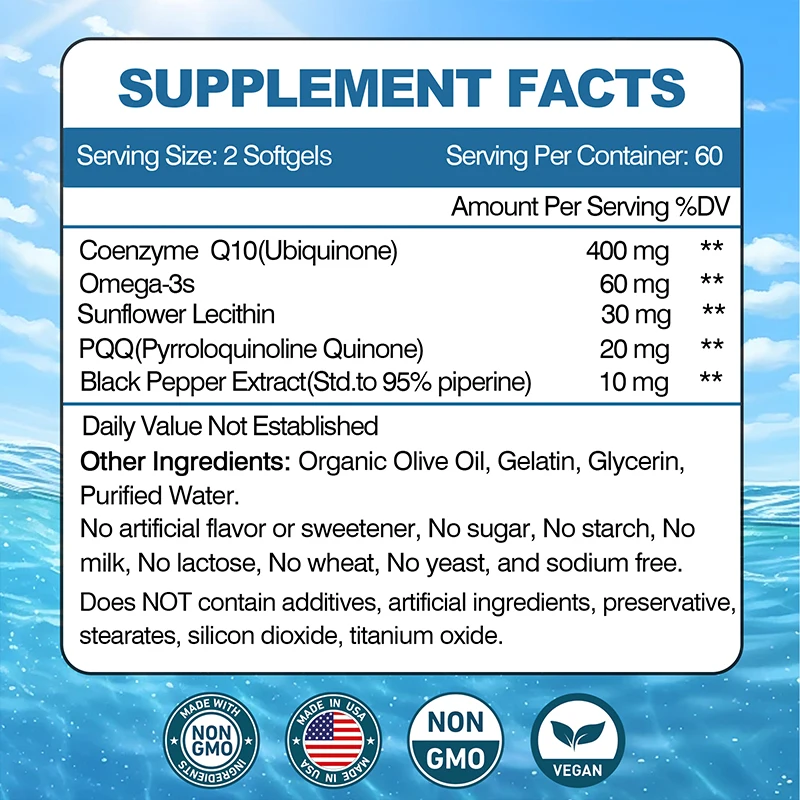 CoQ10 Capsules 400mg-Supports Energy Production Heart Cardiovascular Health Promotes Blood Circulation Antioxidant coq10 capsules