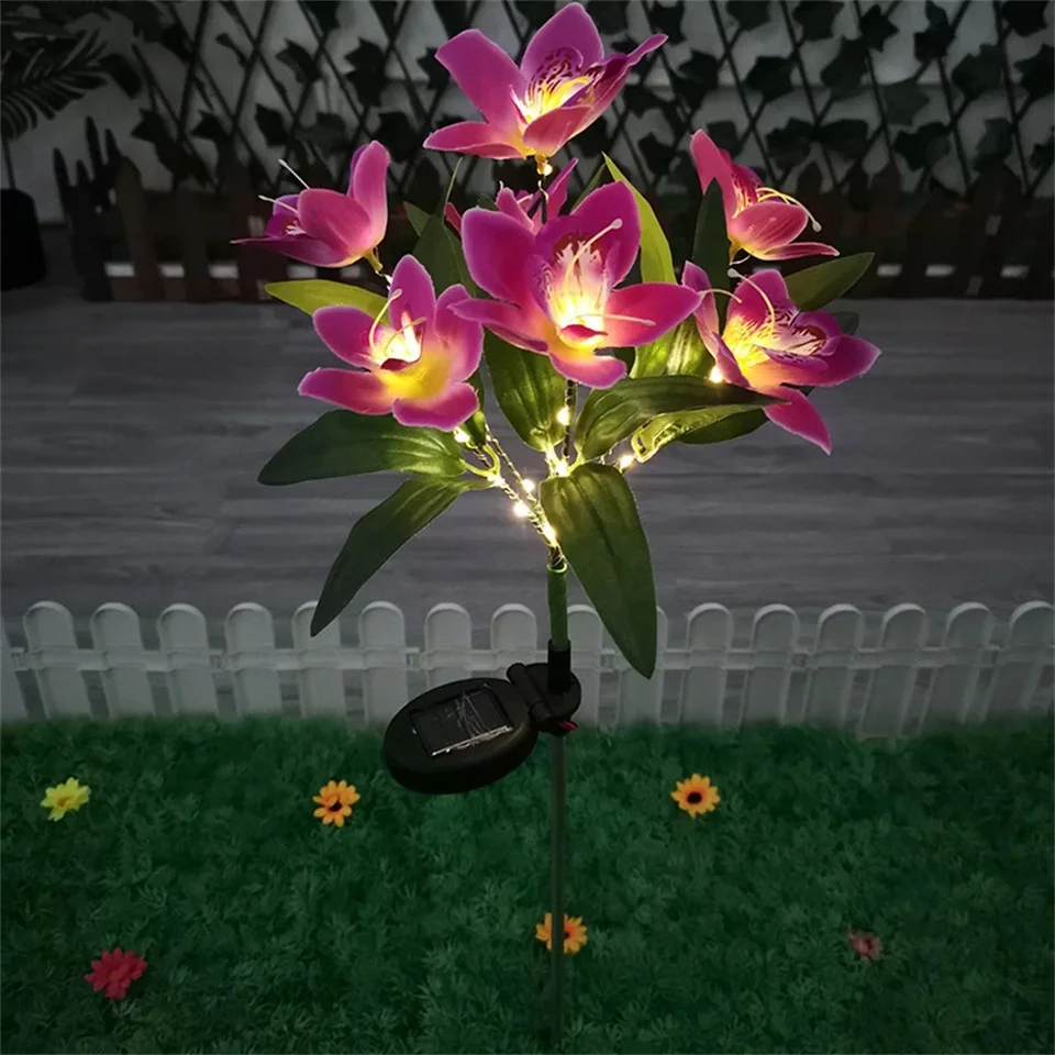 Outdoor Solar Orchid Lights LED landscape Lamp Waterproof Lawn Lamp for Villa Aisle Corridor Garden Holiday Christmas Decoration 6