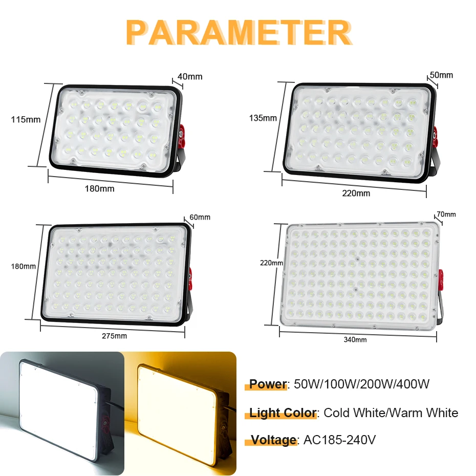 야외 방수 LED 투광 조명, 정원 조명 장 스포트라이트, IP66 투광 조명, SMD2835, 220V, 50W, 100W, 200W, 400W