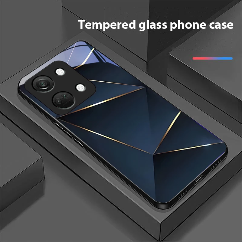 Geometric Prism Black Tempered Glass Hard Shell Phone Case