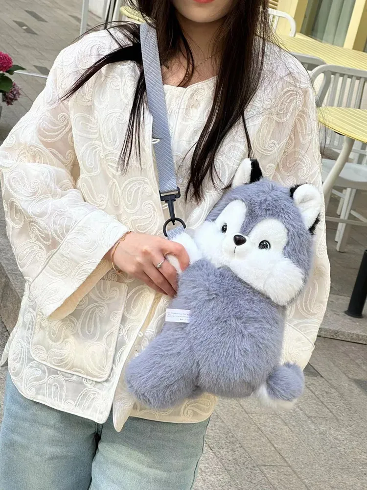 

Студенческая сумка Husky, плюшевая женская сумка, плюшевый пушистый милый Оригинальный рюкзак для колледжа с медведем и пандой, повседневный