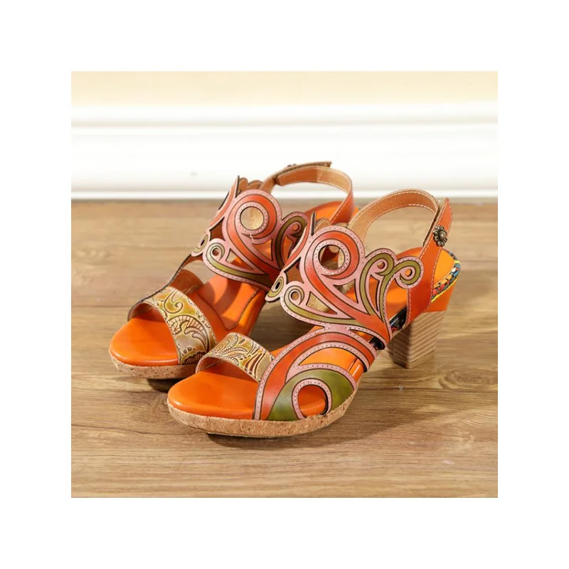 

Summer Women Sandals retro Genuine Leather Back Strap 6.5CM Square heel Peep Toe Mixed Colors Casual Office Career women shoeS