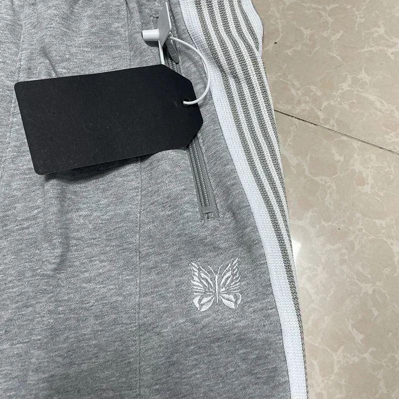 25SS Butterfly Embroidery AWGE Wide Leg Pants Men Women Grey Pure Cotton Oversized Striped Sweatpants 3