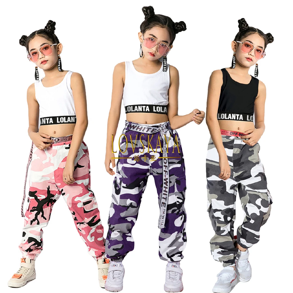 

Hip Hop Street Dance Solo Clothes Cropped Tank Top Camouflage Jogger Pants Girls
