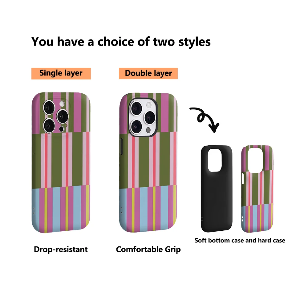 Luxury Double-Layer Phone Case with Colorful Geometric Stripes