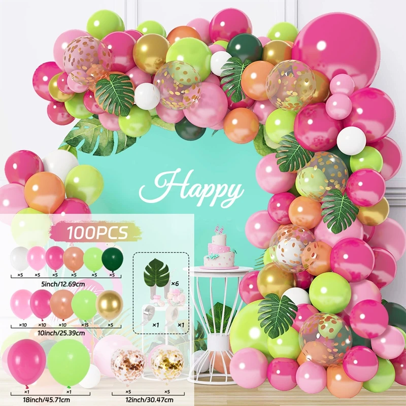 קיט קשת גרל בלון הוואי לחגיגת יומולדת לילדים קיץ טרופי קישוט למסיבת הוואי פלמינגו אלוהה מסיבת תינוקות