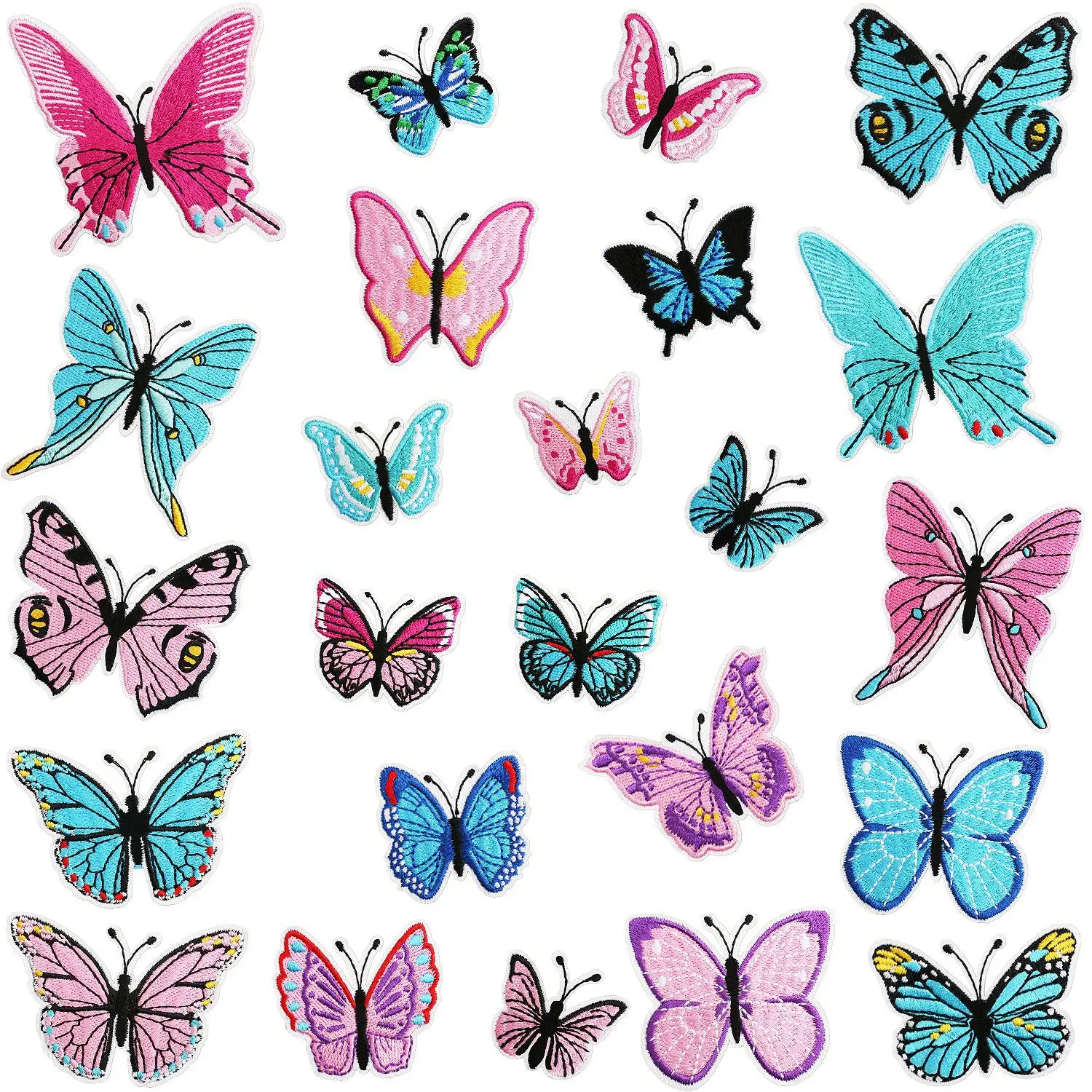 Set of 3 Pink Red Butterfly Iron/ Sew on Full Embroidered Patch Appliqués Badge