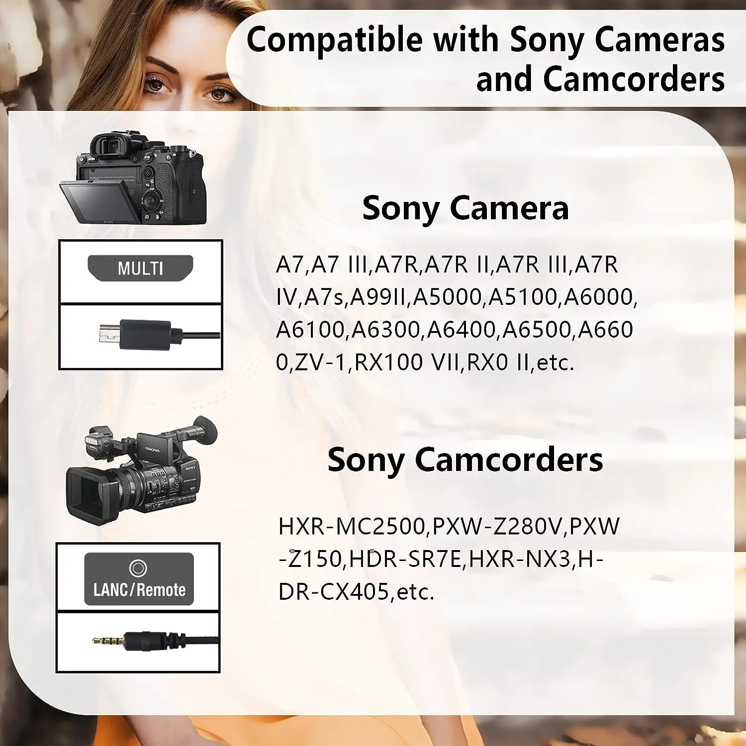 Wireless Camera Remote Control Timer Zoom Controller Multi-Terminal Cable for Sony A6600 A9 AXP55 AX700 FX6 FX1000E FS5 X160 FX7