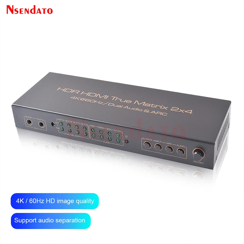 4K 60Hz HDMI Matrix 2X4 HDMI Splitter 2 In 4 Out HDMI Audio Extractor Splitter Switcher With ARC AUX SPDIF Scale Down For PS4 TV
