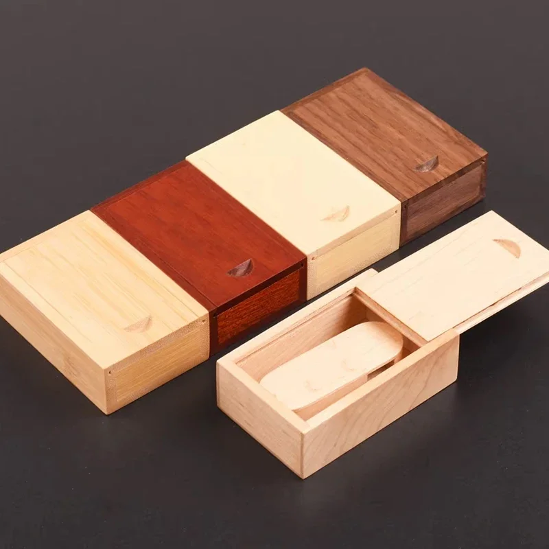 3.15x2x0.98inch Natural Wood Gift Boxes with Sliding Top Storage Box for Necklace Ring Jewelry or USB Wood Storage Box 4