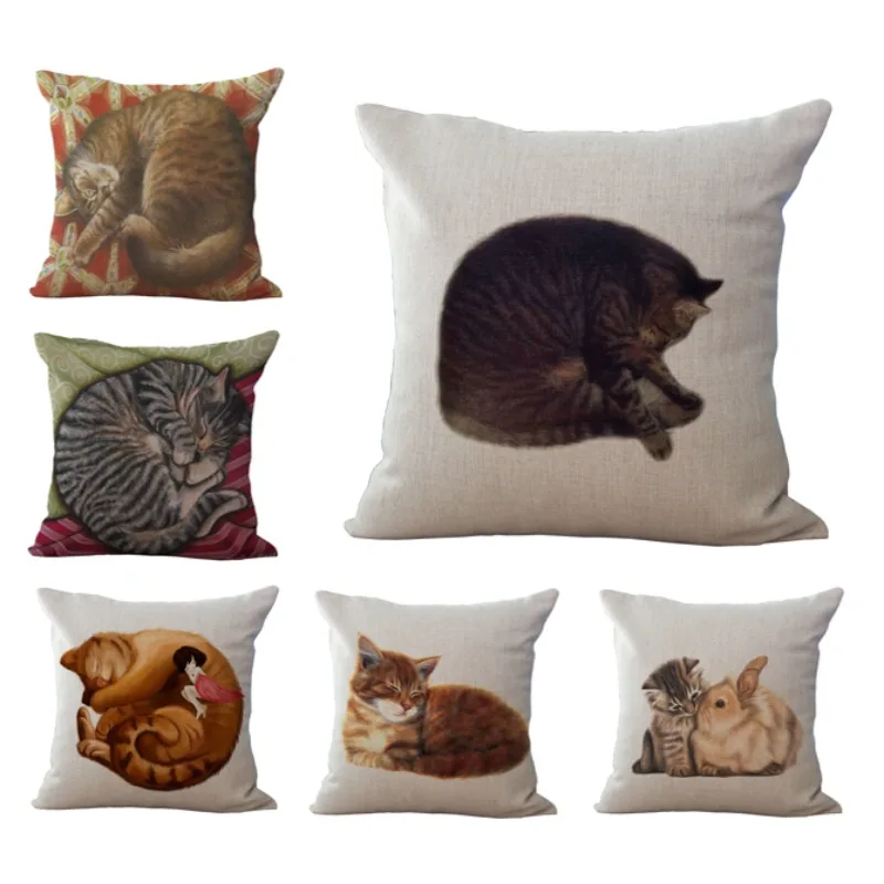 

Simple Nordic Pillow Cover for Sofa Cute Sleeping Cat Pillowcase Animal Cushion Cover 40x40cm Living Room Home Decor Items G473