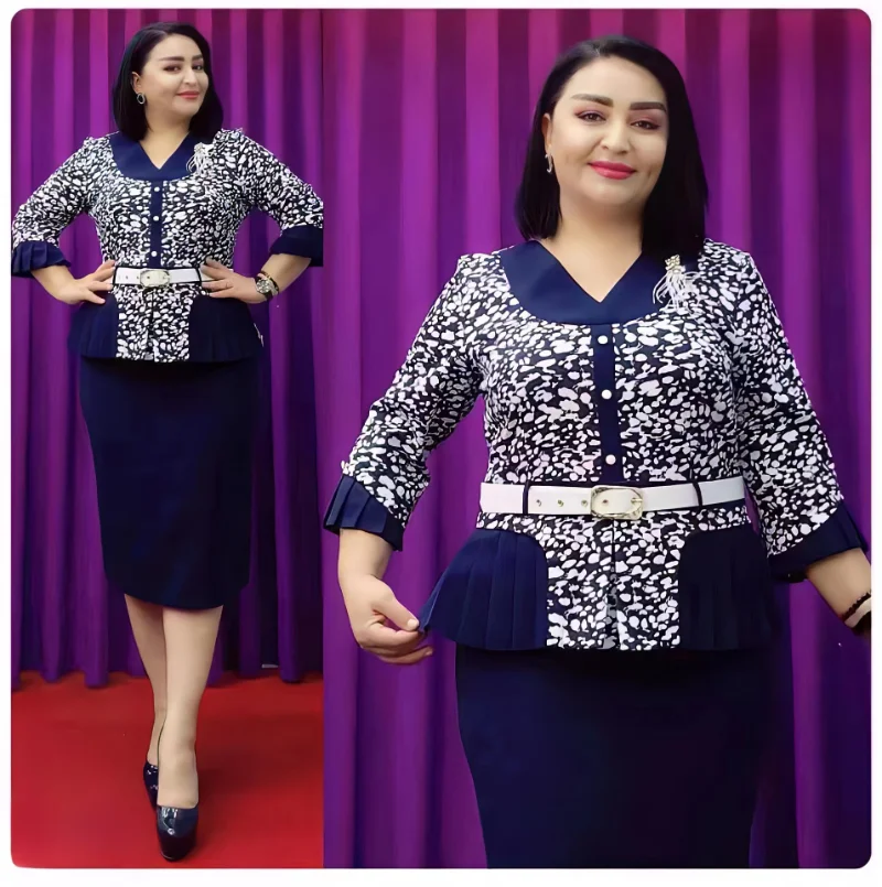 

African Dresses for Women XL-5XL Plus Size Christmas Polyester African 3/4 Sleeve V-neck Dashiki Party Wedding Knee-length Dress