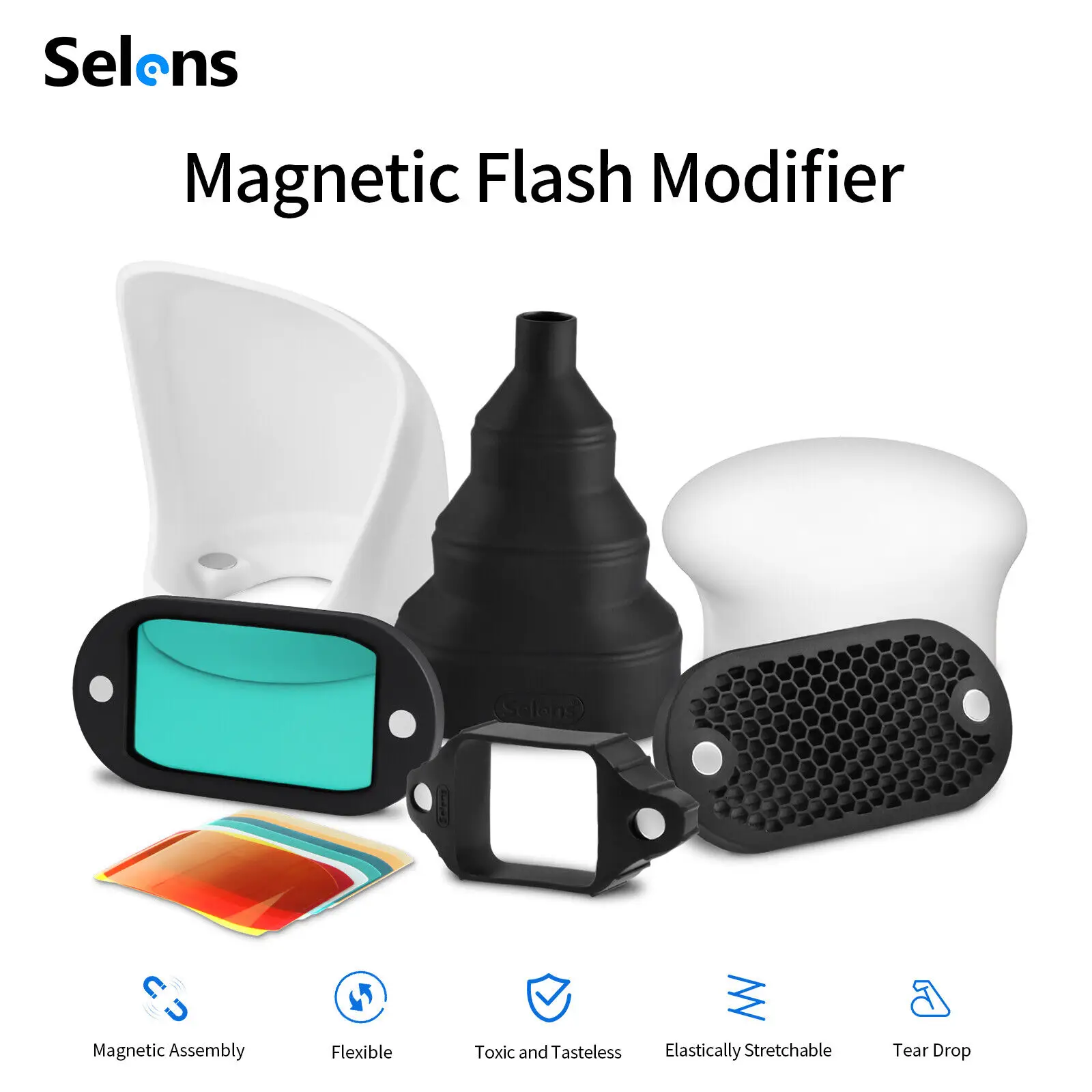 5 In 1 Magnetic Flash Modifier Sphere Diffuser Filter Gel Set For Flash Speedlit - Foto 13