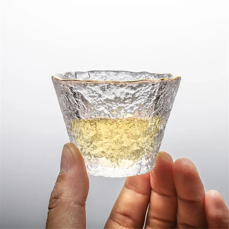 Japanese Glass Tea Cup with Gold Rim, Kung Fu Accessories, Small Teacup, Crystal Teaware Set, Tea Bowl, Cute Cup for Puer Wine