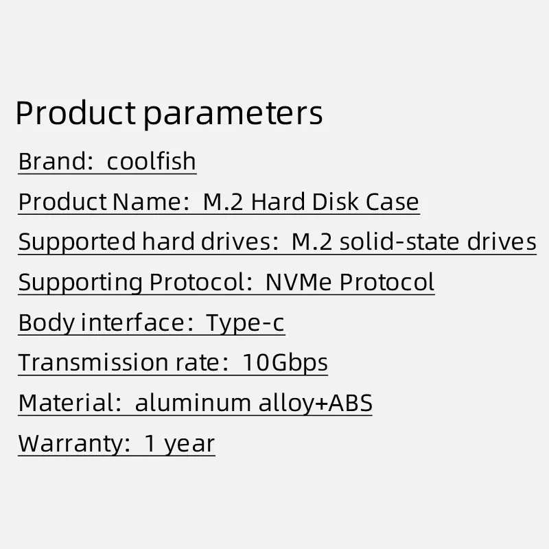 SSD enclosure CoolFish M2 SSD Case NVMe Protocol 10Gbps M.2 to USB Type C 3.2 Gen 2 Portable NVMe External Enclosure SSD Box