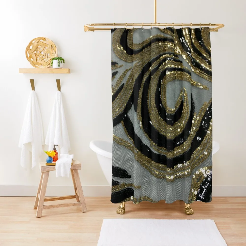 

Fashionable black and Gold polyester sequined tulle embroidery fabric Shower Curtain For Bathrooms Shower Set Curtain
